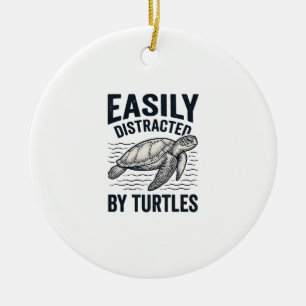 Easily Distracted By Turtles Vintage Shirt Design_ Ceramic Tree Decoration