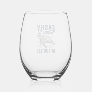 Easily Distracted By Turtles Vintage Shirt Design_ Stemless Wine Glass