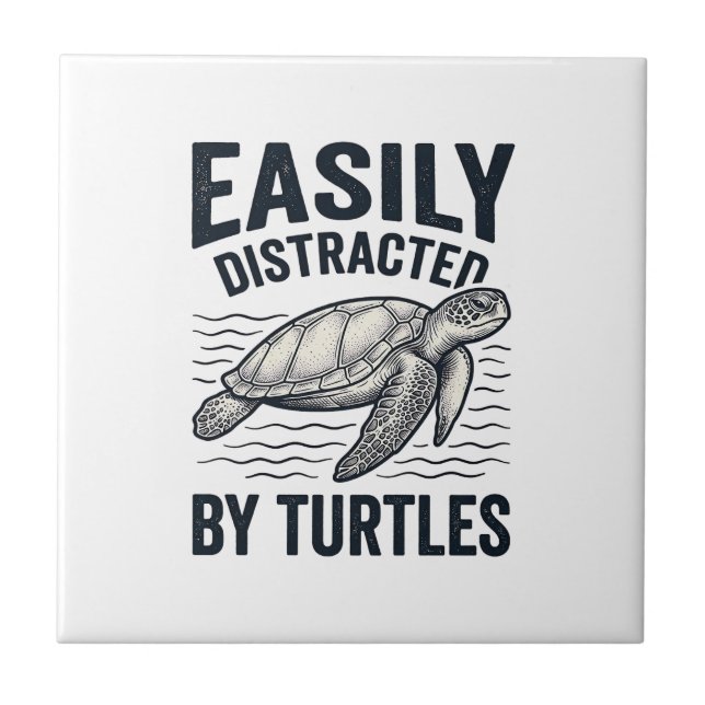Easily Distracted By Turtles Vintage Shirt Design_ Tile (Front)