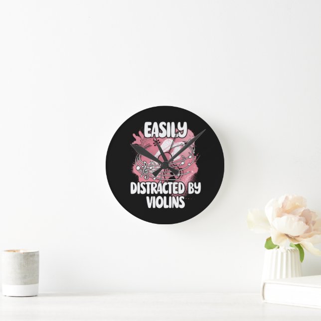 Easily Distracted By Violins Round Clock (Home)