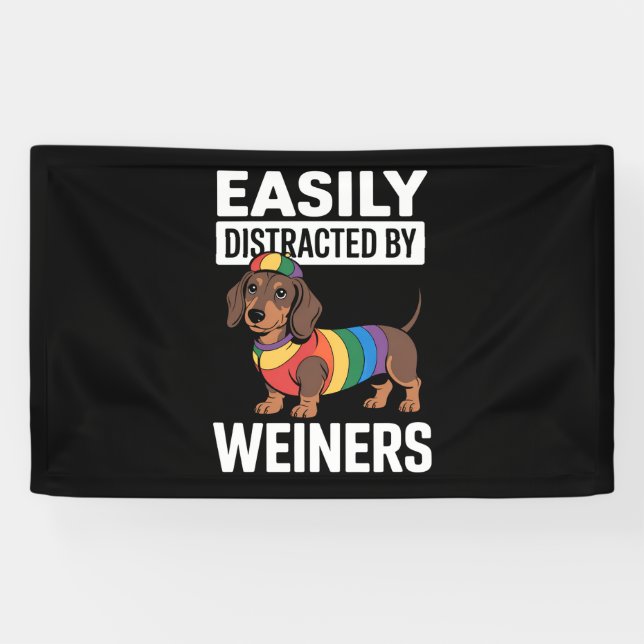 Easily Distracted By Weiners LGBTQ Rainbow Gay Banner (Horizontal)