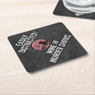 Easily Distracted by Wine and Murder Shows Square Paper Coaster