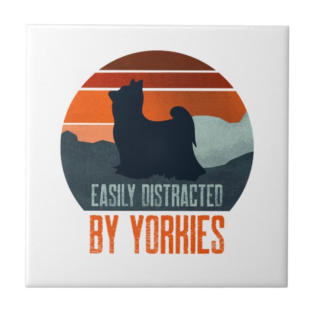 Easily Distracted By Yorkies Dog Walking Tile (Front)
