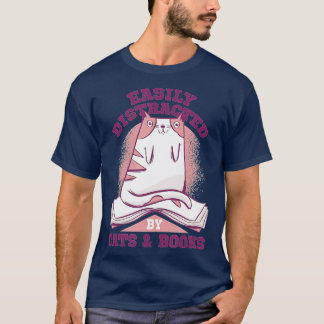 Easily Distracted Cats And Books Cat lover T-Shirt