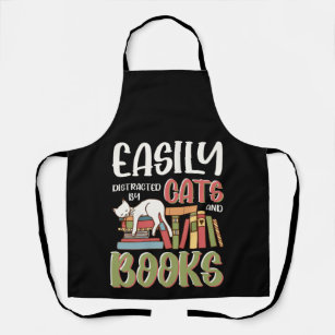 Easily Distracted Cats And Books Funny Apron