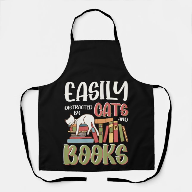 Easily Distracted Cats And Books Funny Apron (Front)