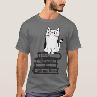 Easily Distracted Cats and Books T-Shirt