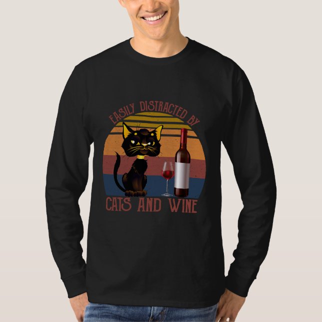 Easily Distracted Cats Wine Cat T-Shirt (Front)