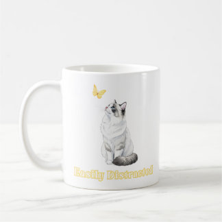 Easily Distracted Cute Cat & Butterfly Design Coffee Mug