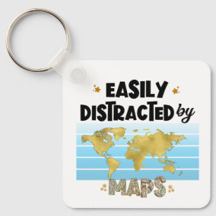 Easily Distracted Map Geography Cartography Lovers Key Ring