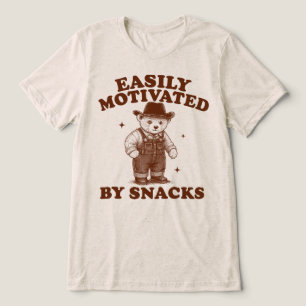 Easily Motivated By Snacks Funny Bear Tri-Blend Shirt
