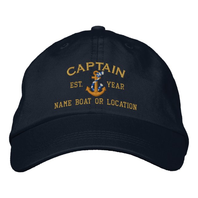 Easily Personalise This Captain Rope Anchor Text Embroidered Hat (Front)