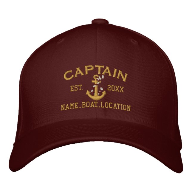 Easily Personalised Captain Nautical Rope Anchor Embroidered Hat (Front)