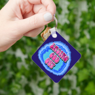 Easing GOD Out Geode Slogan w/ AA Prayer CUSTOM Key Ring