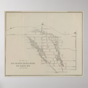 East and West Vertical Section, New Almaden Mine Poster
