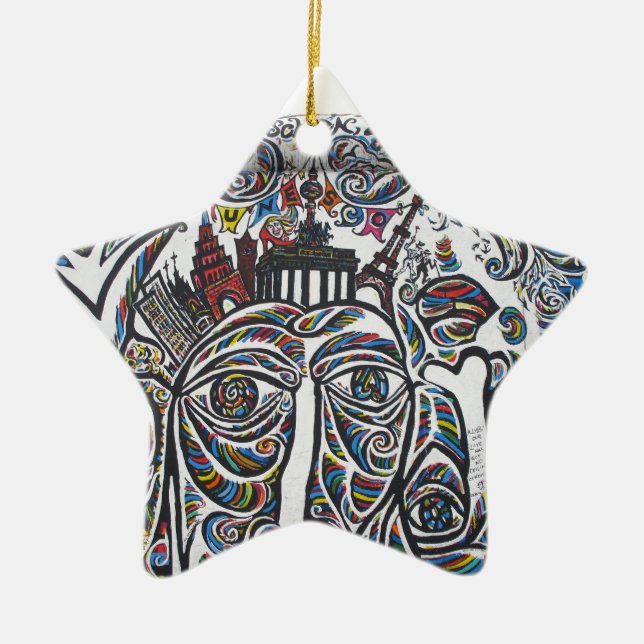 East Berlin Wall Graffiti Ceramic Tree Decoration (Front)