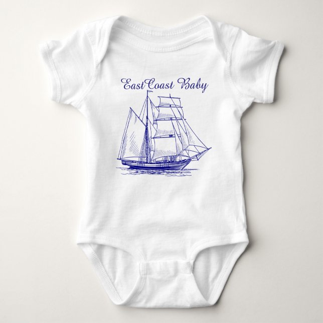 East Coast Baby sailboat ship schooner  nautical Bodysuit (Front)
