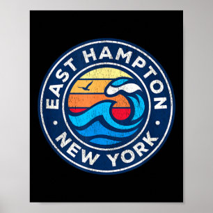 East Hampton New York Ny Vintage Nautical Waves De Poster