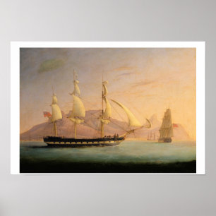 East Indiaman Outward Bound off Cape Town and Tabl Poster