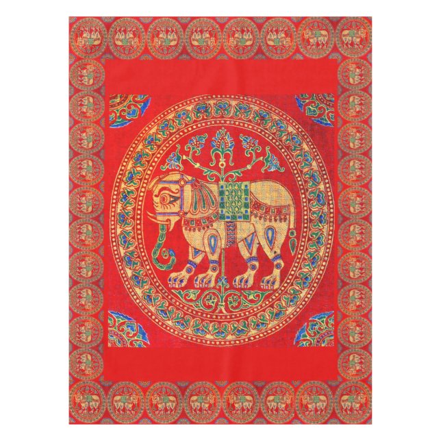 East Indian elephant print Tablecloth (Front)