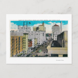 East on Broadway from San Diego Hotel Postcard