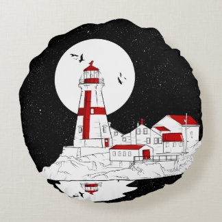 East Quoddy Head Lighthouse Round Cushion