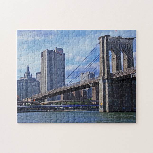 East River: Brooklyn Bridge & Municipal Building Jigsaw Puzzle (Horizontal)