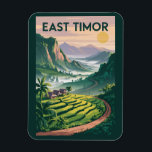East Timor Fields Illustration Travel Art Vintage Magnet<br><div class="desc">East Timor in a vector art style. From the laid-back capital of Dili to the vibrant marine life around Atauro Island,  East Timor promises a unique and authentic travel experience for those seeking culture,  nature,  and adventure.</div>