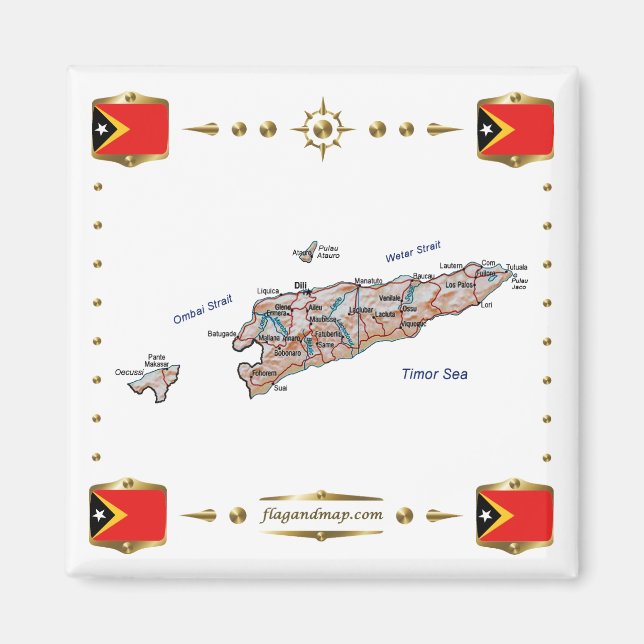 East Timor Map + Flags Magnet (Front)
