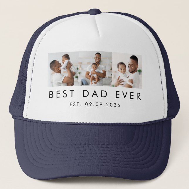 Eastblished Best Dad Ever 3 Photos Trucker Hat (Front)
