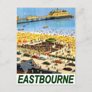 Eastbourne beach, areal view, vintage travel postcard