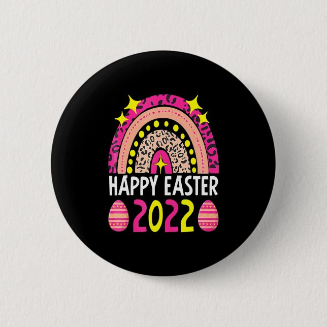 Easter 2022 rainbow cute happy easter 2022 women  6 cm round badge (Front)