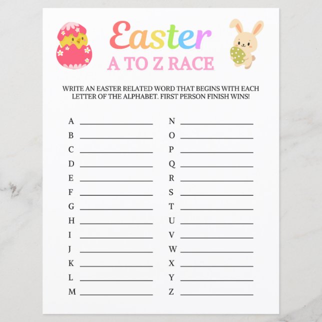 Easter A To Z Race Game (Front)