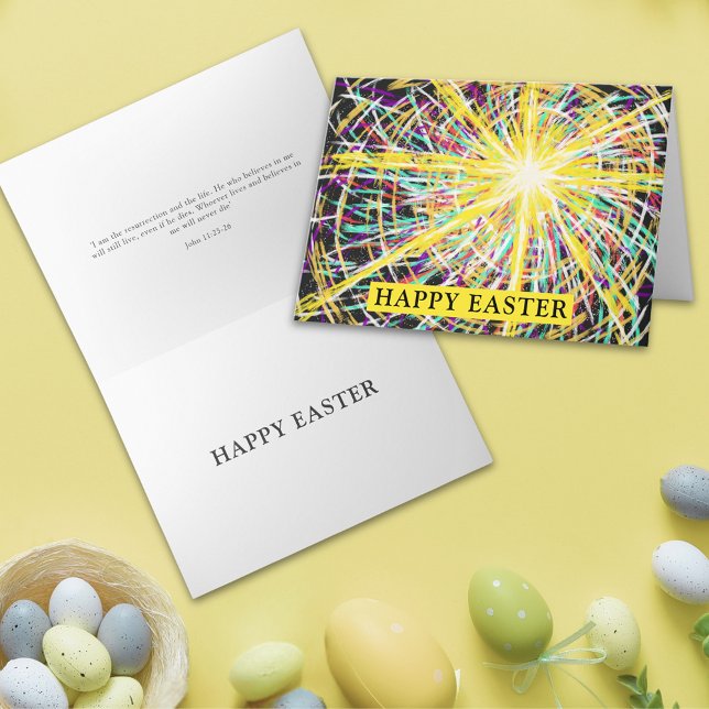 Easter Abstract Resurrection Glory Holiday Card (Happy Easter Resurrection Modern Christian Abstract Art bible quote folded Holiday greeting card)