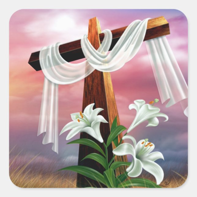 Easter and Palm Sunday Crosses and Scenes Square Sticker (Front)