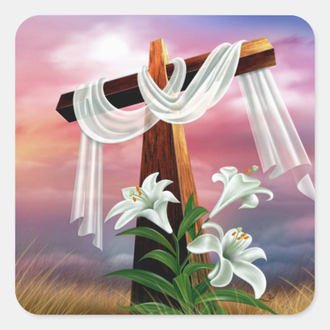 Easter and Palm Sunday Crosses and Scenes Square Sticker (Front)
