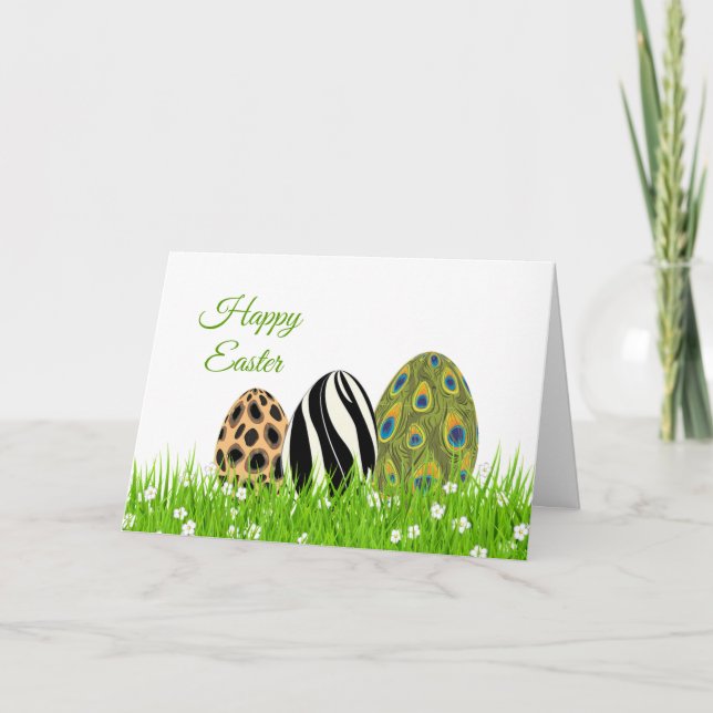 Easter Animal Print Feathers Eggs Holiday Card (Front)