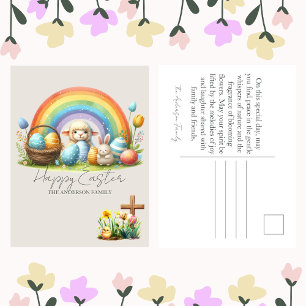 Easter Animals Rainbow Bunny Family Name Blessings Holiday Postcard