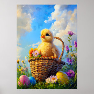 Easter Baby Chick Cute Egg Painting Poster