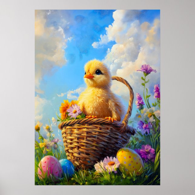 Easter Baby Chick Cute Egg Painting Poster (Front)