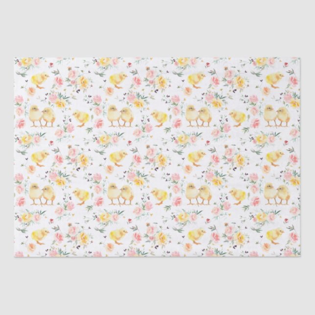 Easter Baby Chicks Spring Floral Tissue Paper (Front)