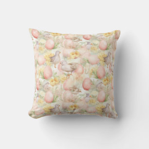 easter background with eggs flowers and birds cushion