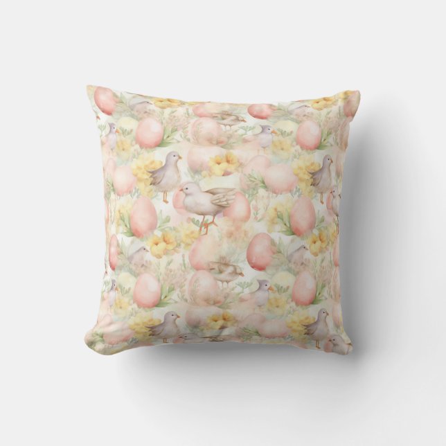 easter background with eggs flowers and birds cushion (Front)