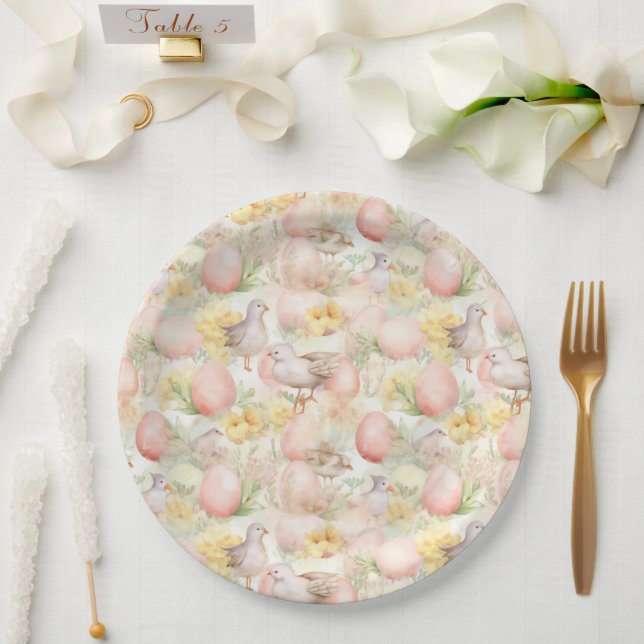 easter background with eggs, flowers and birds paper plate (Wedding)