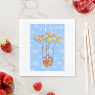 Easter Balloon Basket with Colourful Eggs  Napkin