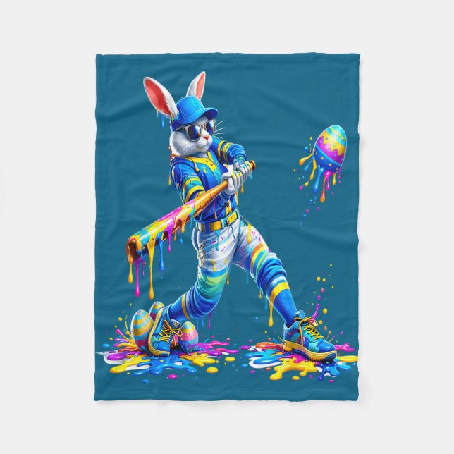 Easter baseball bunny batter eggs drip men women fleece blanket (Front)