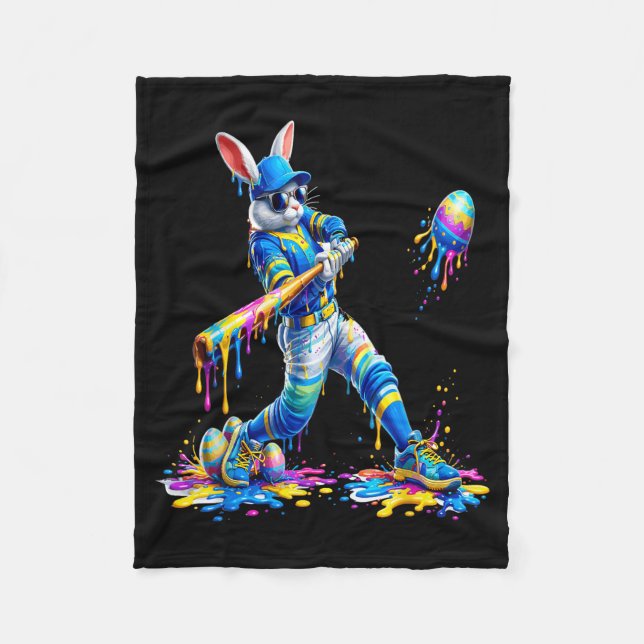 Easter Baseball Bunny Batter Eggs Drip Men Women Fleece Blanket (Front)