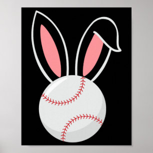 Easter Baseball Bunny Ears Fun Baseball Fan Easter Poster