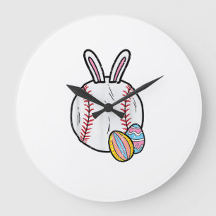 Easter Baseball Bunny Sports Men Boys Kids Toddler Large Clock