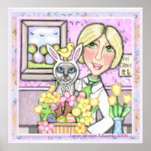 Easter Basket Cat With Veterinarian Poster
